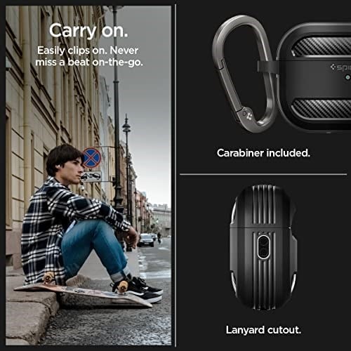 Spigen AirPods Pro 2 ile Uyumlu Kılıf Rugged Armor Üst Düzey Koruma Siyah Karbon Kapak - ACS05482 (Spigen TR Garantili)