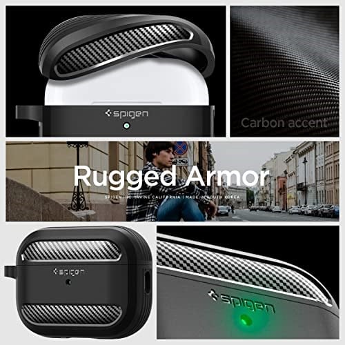 Spigen AirPods Pro 2 ile Uyumlu Kılıf Rugged Armor Üst Düzey Koruma Siyah Karbon Kapak - ACS05482 (Spigen TR Garantili)
