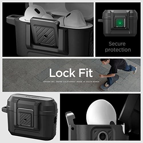 Spigen AirPods Pro 2 ile Uyumlu Kılıf Lock Fit Kilit Mekanizmalı Siyah Kapak - ACS05485 (Spigen TR Garantili) | Güvenli Kilitleme Klipsi, Çift Katmanlı Koruma, Dahil Karabina, Kablosuz Şarj Uyumlu - M