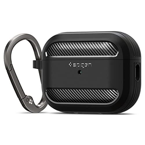 Spigen AirPods Pro 2 ile Uyumlu Kılıf Rugged Armor Üst Düzey Koruma Siyah Karbon Kapak - ACS05482 (Spigen TR Garantili)