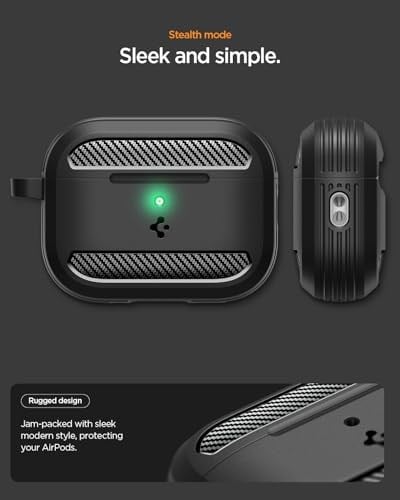 Spigen AirPods Pro 3 ile Uyumlu Kılıf Rugged Armor Üst Düzey Koruma Siyah Karbon Kapak - ACS09822 (Spigen TR Garantili) - Seçenekler: AirPods Pro 3rd Generation, AirPods 4th Generation