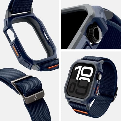 Spigen Apple Watch 46mm Seri 11/10 ile Uyumlu Kılıf & Kordon Lite Fit Pro Nefes Alabilen Hafif Dokuma Lacivert Kayış - ACS08925 (Spigen TR Garantili)