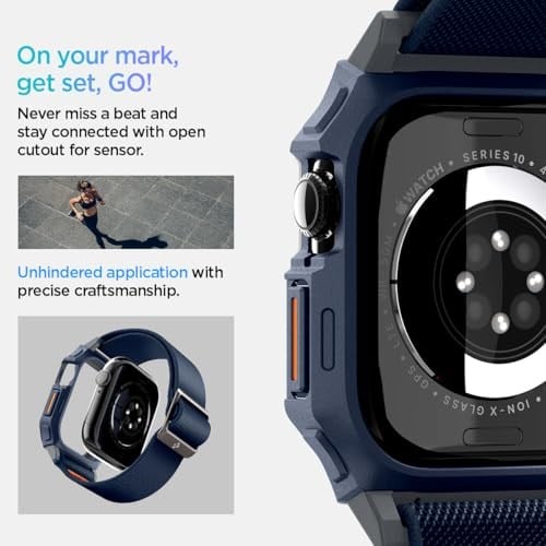 Spigen Apple Watch 46mm Seri 11/10 ile Uyumlu Kılıf & Kordon Lite Fit Pro Nefes Alabilen Hafif Dokuma Lacivert Kayış - ACS08925 (Spigen TR Garantili)