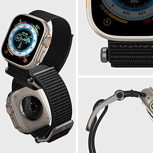 Spigen Apple Watch 49/46/45mm Ultra 3/2/1 / Seri 11/10/9/8/7 ile Uyumlu Kordon Band DuraPro Flex Nefes Alabilen Kumaş Siyah Kayış - AMP02465 (Spigen TR Garantili)