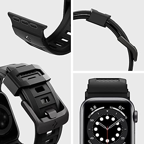 Spigen Apple Watch 49/46/45mm Ultra 3/2/1 / Seri 11/10/9/8/7 ile Uyumlu Kordon Band Rugged Band Darbelere Dayanıklı Silikon Siyah Karbon Kayış - AMP02854 (Spigen TR Garantili)