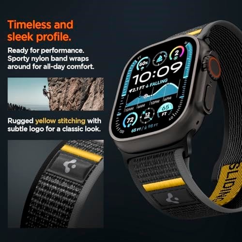 Spigen Apple Watch 49/46/45mm Ultra 3/2/1 / Seri 11/10/9/8/7 ile Uyumlu Kordon Band Athlex Air Nefes Alabilen Kumaş Siyah Kayış - AMP09033 (Spigen TR Garantili) | Apple Watch Ultra 3/2/1 49 mm, Seri 1