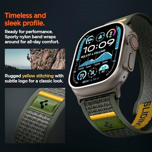 Spigen Apple Watch 49/46/45mm Ultra 3/2/1 / Seri 11/10/9/8/7 ile Uyumlu Kordon Band Athlex Air Nefes Alabilen Kumaş Yeşil Kayış - AMP09035 (Spigen TR Garantili)