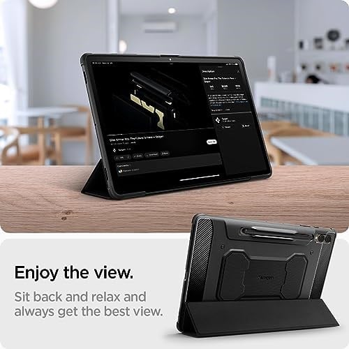 Spigen Galaxy Tab S10 Plus / S9 Plus ile Uyumlu Kılıf Rugged Armor Pro Stand özellikli Üst Düzey Koruma Siyah Karbon Kapak - ACS0 - Seçenekler: Galaxy tab S10/S9 Plus, Galaxy Tab S10/9/8 Ultra (14.6