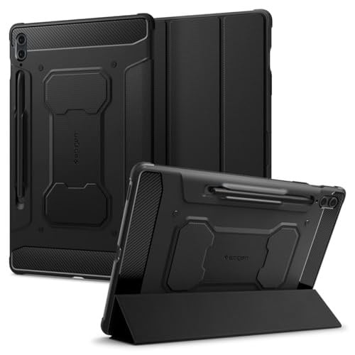 Spigen Galaxy Tab S10 Plus / S9 Plus ile Uyumlu Kılıf Rugged Armor Pro Stand özellikli Üst Düzey Koruma Siyah Karbon Kapak - ACS0 - Seçenekler: Galaxy tab S10/S9 Plus, Galaxy Tab S10/9/8 Ultra (14.6