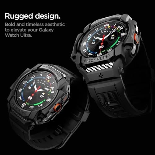 Spigen Galaxy Watch Ultra (47mm) ile Uyumlu Kılıf & Kordon Rugged Armor Pro Üst Düzey Koruma Siyah Kayış - ACS08427 (Spigen TR Garantili)