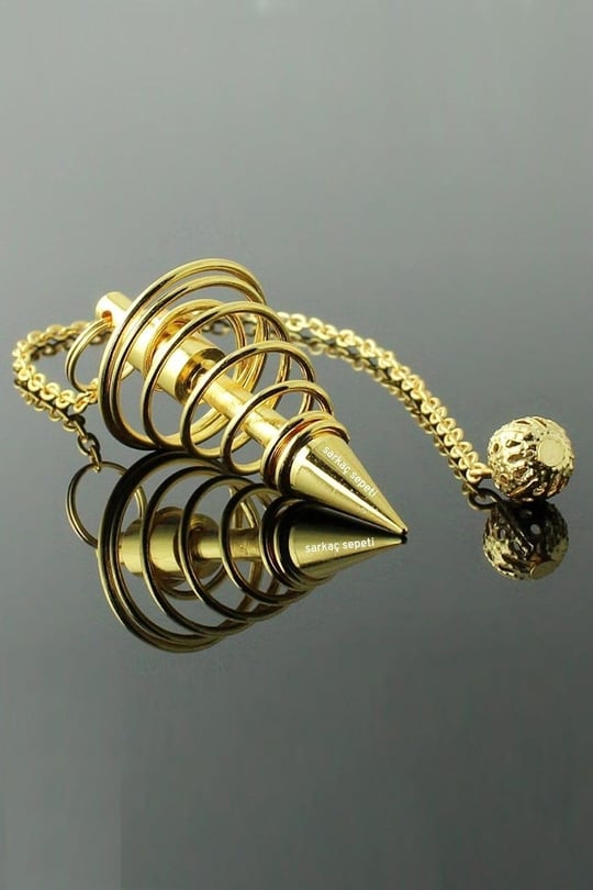 Spiral Pirinç Sarkaç Enerji Çalışmalarına Özel Helezon Pandül Radyestezi Pirinç Sarı