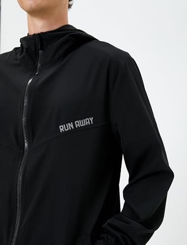 Spor Ceket Kapşonlu Fermuarlı Slogan Baskılı Cep Detaylı