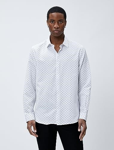 Spor Gömlek Geometrik Detaylı Klasik Yaka Slim Fit Non Iron