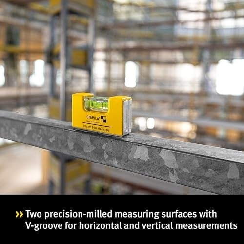 STABILA Mini su terazisi Pocket PRO Magnetic kemer klipsli, güçlü nadir toprak mıknatısı, 1 yatay su terazisi, Almanyada üretilmiştir