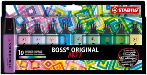 STABILO BOSS ORIGINAL ARTY - Fosforlu Kalem - 10lu Paket - 10 Farklı Soğuk Renkler