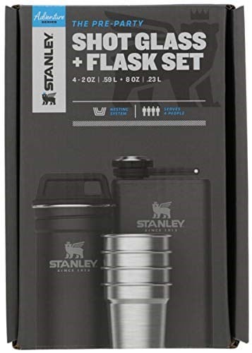 Stanley Adventure Pre-Party Flask and Nesting Shot Glass Set | 8 oz Leakproof Hip Flask | 4 Shot Glasses in Travel Carrying Case | Insulated Stainless Steel Liquor Flask | BPA-Free | Matte Black
