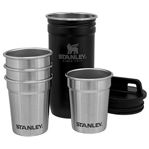 Stanley Adventure Pre-Party Flask and Nesting Shot Glass Set | 8 oz Leakproof Hip Flask | 4 Shot Glasses in Travel Carrying Case | Insulated Stainless Steel Liquor Flask | BPA-Free | Matte Black