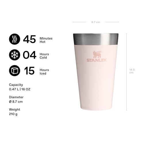 Stanley Adventure Stacking Pint Vakumlu Soğuk İçecek Bardağı, Pembe, 0.47 Litre