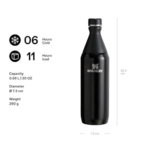 STANLEY All Day Slim Soğuk Su Termosu 0.60 Litre - Siyah | Paslanmaz Çelik | 6 Saat Soğuk - 11 Saat Buzlu - Sızdırmaz - BPA İçermez - Bulaşık Makinesinde Yıkanabilir
