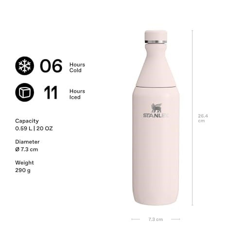 STANLEY All Day Slim Soğuk Su Termosu 0.60 Litre - Pembe Kuvars (Rose Quartz) | Paslanmaz Çelik | 6 saat soğutur. - 11 saat. Buz soğutmalı, sızdırmaz, BPA içermez, bulaşık makinesinde yıkanabilir