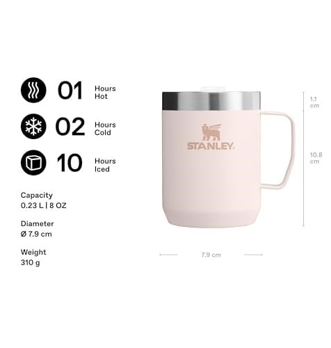 Stanley Classic Legendary Camp Mug Paslanmaz Çelik Termos Bardak, Pembe Kuvars (Rose Quartz), 0.23 Litre