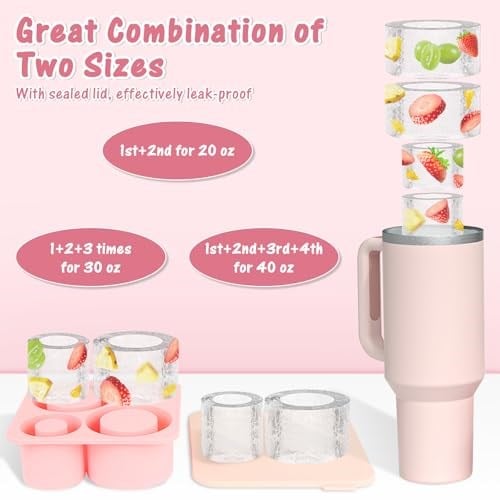 Stanley Cup için buz kalıbı, 4 kalıp, silikon, kapaklı, BPA içermez, pembe
