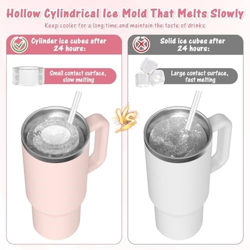 Stanley Cup için buz kalıbı, 4 kalıp, silikon, kapaklı, BPA içermez, pembe