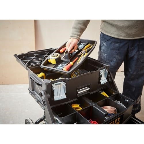 Stanley - FatMax Mobil Iş Istasyonu (54,9 X 73,3 X 41,3 Cm, Ağır Yük Tekerlekleri, Otomatik Güvenlik Kilidi, Iz Edilebilir Teleskopik Sap, Yan Saplar) 1-94-210