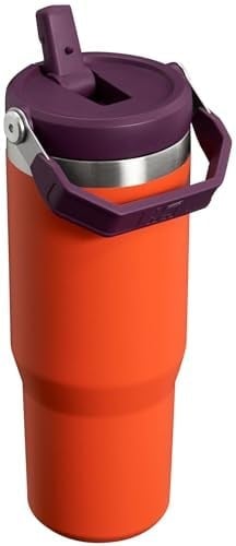Stanley IceFlow Paslanmaz Çelik Bardak Vakum Yalıtımlı Su Şişesi Ev ve Araba için Yeniden Kullanılabilir Bardak Saman Sızdırmaz Kapaklı Soğuk 12 Saat Soğuk veya 2 Gün Buzlu, Tigerlily Erik, 850 ml /
