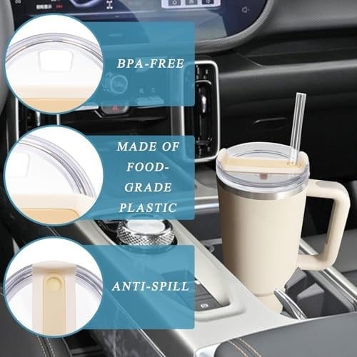 Stanley için Uyumlu 40 oz Bardak Kapağı, Stanley Quencher 2.0 Bardak 40 oz için Uygun 2 Paket Yedek Bardak Kapağı, Pipetler ve Temizleme Fırçası ile