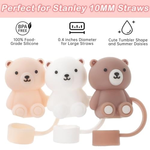 Stanley Kupası için Hasır Kapak Kapağı, Stanley Kupası ile Uyumlu Silikon Ayı Hasır Toppers 30 & 40oz Bardak, 10mm 0,39 inç Toz Geçirmez Yeniden Kullanılabilir Hasır İpuçları Kapakları Stanley Kupası