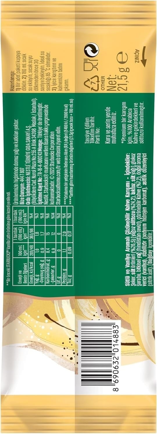 STARBUCKS Vanilla Latte Premium Kahve Karışımı 21,5 g 3lü paket