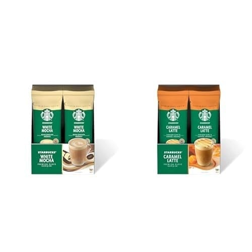 Starbucks White Mocha Premium Kahve Karışımı, 10x24 g ve Starbucks Caramel Latte Premium Kahve Karışımı, 10x23 g