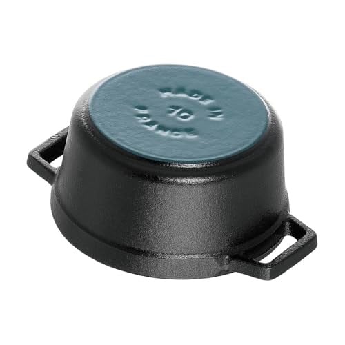 STAUB 40500-101-0 Mini Güveç, yuvarlak kapaklı 10 cm, 0,25 L, indüksiyona uygun, mat siyah emaye kap içi, siyah