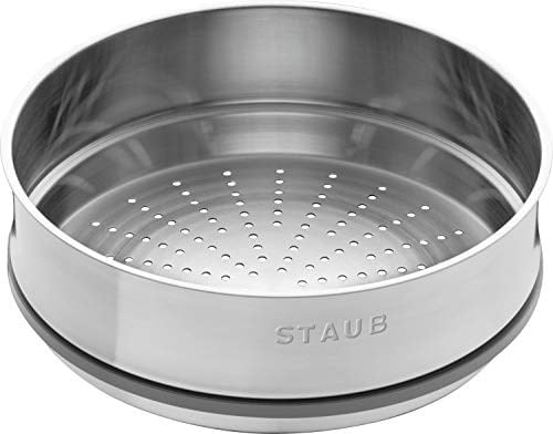 STAUB Dökme demir kızartma tavası / Cocotte buhar eklentili, yuvarlak 26 cm, 5.2 l, tencerenin içinde mat siyah emaye kaplama, grafit grisi