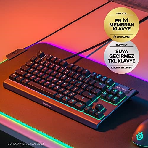 steelseries Apex 3 TKL Türkçe Gaming Klavye Tenkeyless, 8 Bölge RGB Aydınlatma Türkçe QWERTY - Seçenekler: Apex 3 TKL, Apex Pro TKL Wireless, Apex Pro
