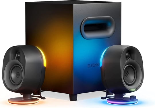 steelseries Arena 7 RGB Aydınlatmalı 2.1 Oyun Hoparlörleri, 2 Yönlü Hoparlör Tasarımı, Reaktif RGB Aydınlatması, USB, Optik, Kablolu, Bluetooth,  - Seçenekler: 2+1, 2+0, 5+1, Arena 3, Arena 7, Arena 9