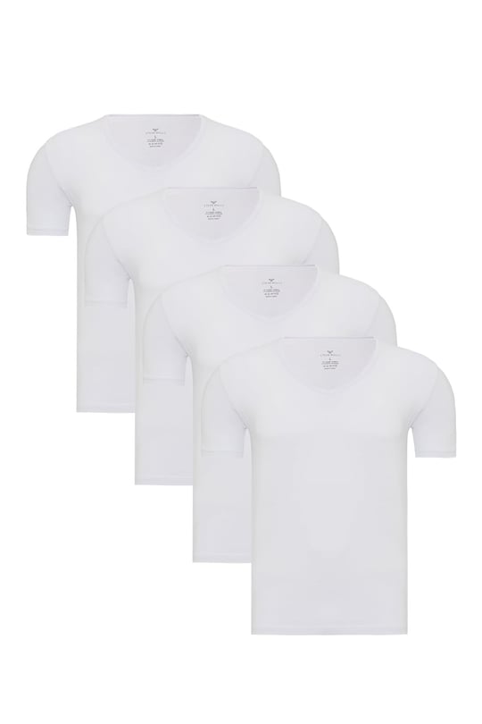 Steve Wolls Erkek Beyaz 4’Lü V Yaka Bambu T-Shirt - 33602