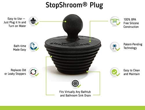 StopShroom Küvet 2li Paket Küvet ve Banyo Lavabo Süzgeçleri için Evrensel Durdurucu, Siyah Fiş 2pk, 2 Adet