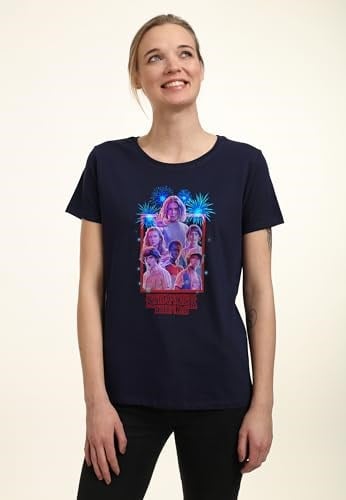 Stranger Things Ekip Fotoğrafı Bisiklet Yaka Tişört Kadın