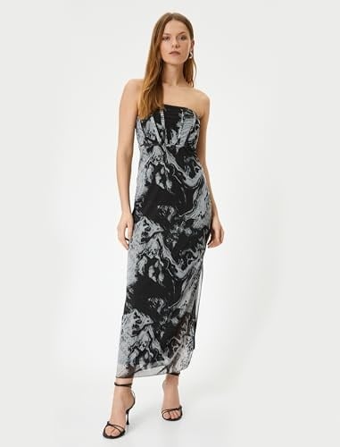 Straplez Midi Elbise Korse Detaylı
