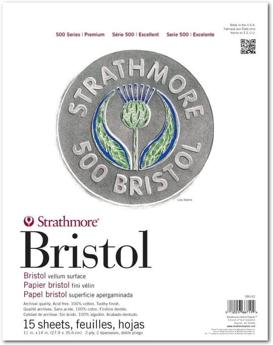 Strathmore (580-62 500 Serisi Bristol, 2 Katmanlı Parşömen Yüzeyi, 27,9 x 35,6 cm, Beyaz, 15 Yaprak - Seçenekler: 11x17, 11