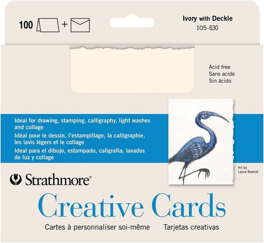Strathmore Yaratıcı Kartlar, Deckle Kenarlı Fildişi Rengi, 12,7 x 17,5 cm, 50li Paket, Zarflar Dahildir - Düğünler, Etkinlikler, Doğum Günleri için Boş Tebrik Kartları