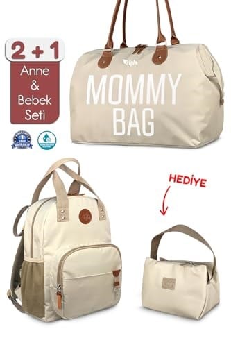 Stylo Bebek Bakım Kadın Omuz Çantası + Popi Anne Kadın Sırt Çantası Termos Çanta Hediye (POPİMOMMYBEJ)