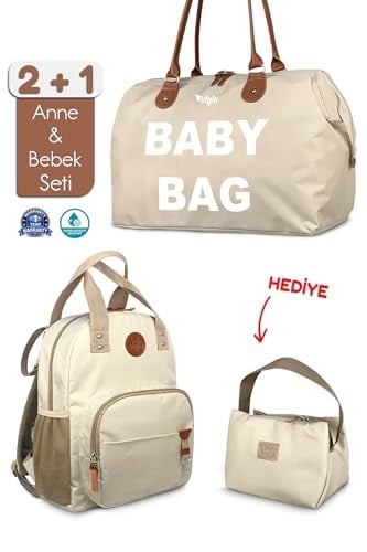 Stylo Bebek Bakım Kadın Omuz Çantası + Popi Anne Kadın Sırt Çantası Termos Çanta Hediye (POPİBABYBEJ)