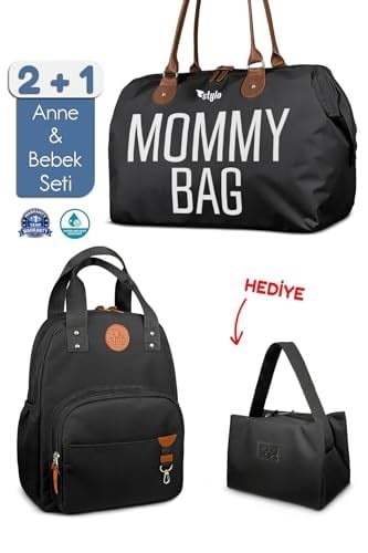 Stylo Bebek Bakım Kadın Omuz Çantası + Popi Anne Kadın Sırt Çantası Termos Çanta Hediye (POPİMOMMYSİYAH)