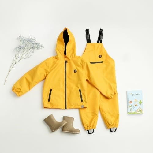 Su Geçirmez Çocuk Yağmur Seti | Polar Astarlı Yağmur Montu ve Yağmur Tulumu | Pure Mustard - Seçenekler: 98-104, 110-116, 122-128