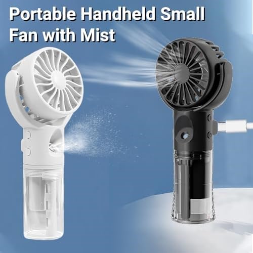 Su Sisi Spreyli Taşınabilir El Fan, 4 Hızlı USB Şarj Edilebilir Fanlar, Akülü Soğutma Sisi Fanı, Ofis Dış Mekan Seyahat Kamp için Kişisel Mini El Tipi Fan (Siyah)