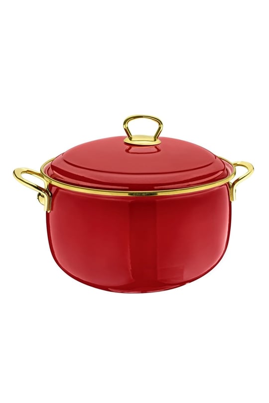 Sultan Emaye Kapaklı Yoğurt Tenceresi 22cm, 5 Litre, Kırmızı