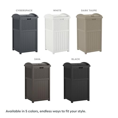 Suncast GHW1732 Dış Mekan Plastik 125 Litre Hasır Çöp Kutusu, Kahverengi